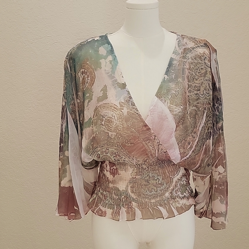 NWOT Design Works Asymmetrical Blouse with Medium
